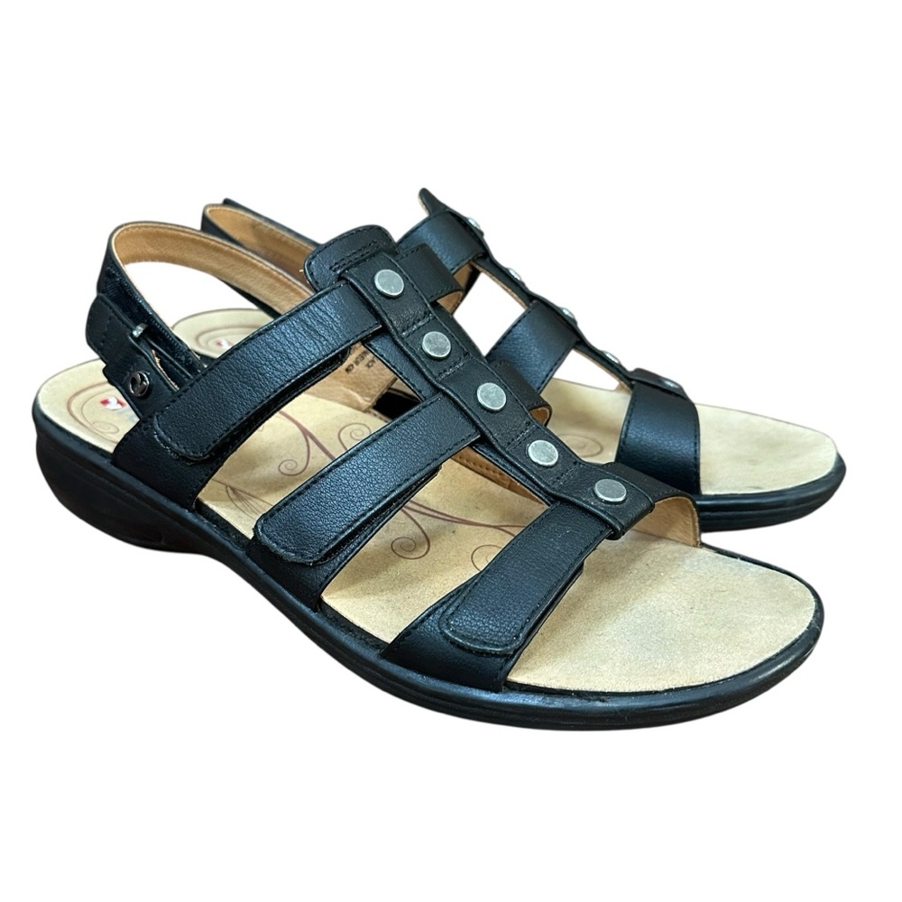 Revere Goldie Black Leather Studded Strap Comfort Sandal Shoe 11 42 Toledo